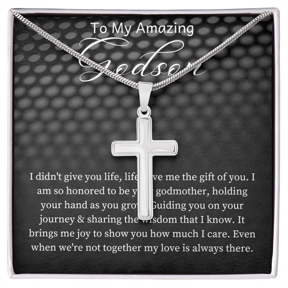 Godson Baptism Gift Cross Necklace, Gift From Godfather, Godson First Communion Gift, Godson Christmas Gift , Cross Necklace Gift From Godfather