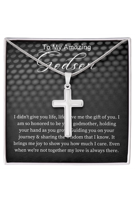 Godson Baptism Gift Cross Necklace, Gift From Godfather, Godson First Communion Gift, Godson Christmas Gift , Cross Necklace Gift From Godfather