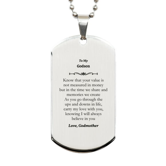 Godson Engraved Silver Dog Tag - Carry My Love with You - Inspirational Gift for Birthday, Christmas, Graduation - Godmother Love and Confidence
