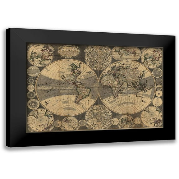 Godson, W. 18x13 Black Modern Framed Museum Art Print Titled - World Map with Planets