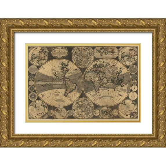 Godson, W. 24x17 Gold Ornate Wood Framed with Double Matting Museum Art Print Titled - World Map with Planets