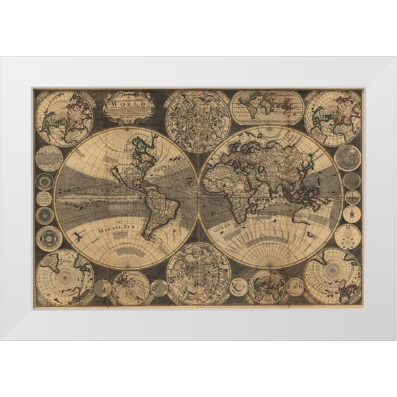 Godson, W. 32x23 White Modern Wood Framed Museum Art Print Titled - World Map with Planets