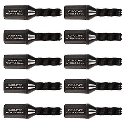 Godspeed Euro-Type Race Style Lug bolts pack of 10pcs / Set M12 X 1.5 (35mm length) JDM Japanese Style Extended 40mm LENGTH HEX Racing Bolt BLACK Steel