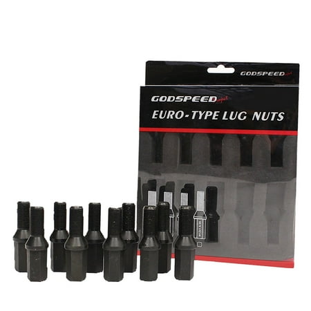 Godspeed Euro-Type Race Style Lug bolts pack of 10pcs / Set M14 X 1.25 (28mm length) JDM Japanese Style Extended 40mm LENGTH HEX Racing Bolt BLACK Steel