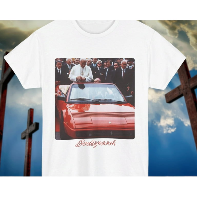Godspeed Pope On Ferrari Vintage Graphic Tee Old Cars Aesthetic Shirts Ferrari Shirt Walmart