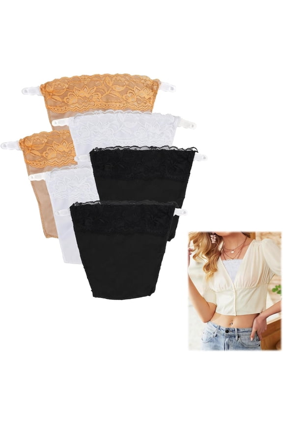 GodtKowty Elegant Lace Clip-On Camisole Inserts,Set Of 6 Anti-Exposure Under Panels,Essential Undergarments In Nude, White, Black,for V-Neck Outfits And Versatile Styling Solutions