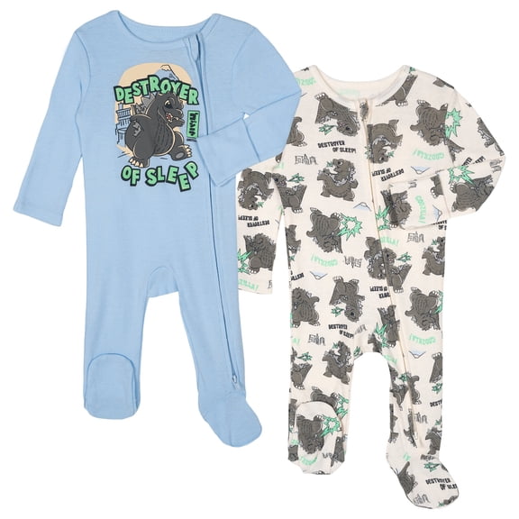 Godzilla 2 Pack Sleep N' Play Coveralls 2-Way Zip Newborn to Infant
