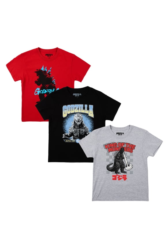 Godzilla 3-Pack of Youth Boy's Short Sleeve Tees  8 (M)