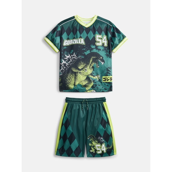 Godzilla Boys Graphic Soccer Jersey and Shorts Set, 2-Piece Set, Sizes 4-16