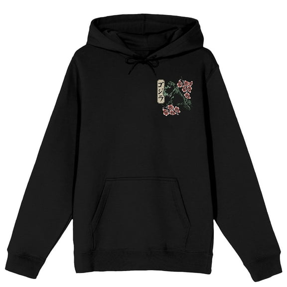 Godzilla Cherry Blossoms Adult Black Long Sleeve Hooded Sweatshirt-3XL