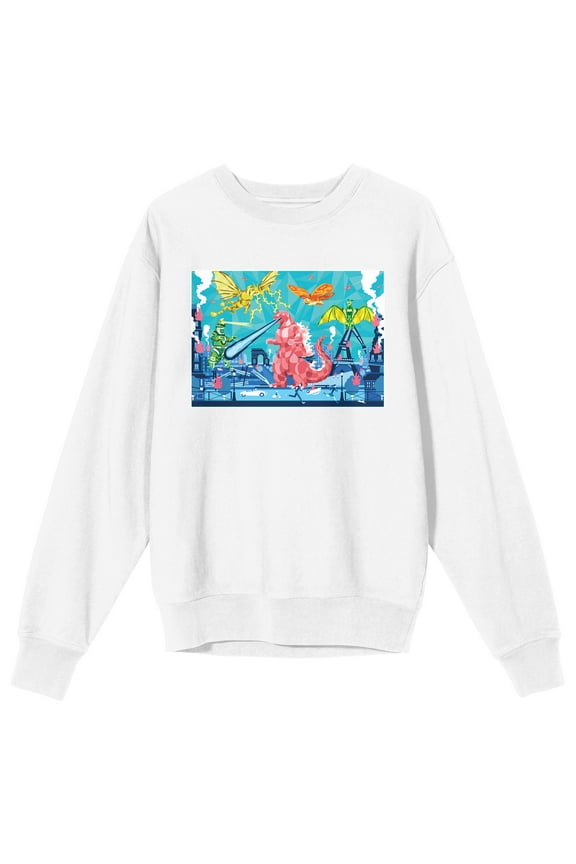 Godzilla Classic Adult White Crew Neck Sweatshirt-XL