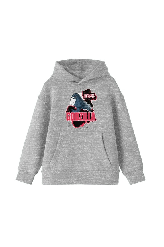 Godzilla Classic Art and Logo Youth Athletic Gray Hoodie - XS
