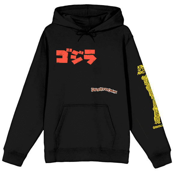 Godzilla Classic Kanji Poster Art Men’s Black Long Sleeve Hoodie Sweatshirt- XL