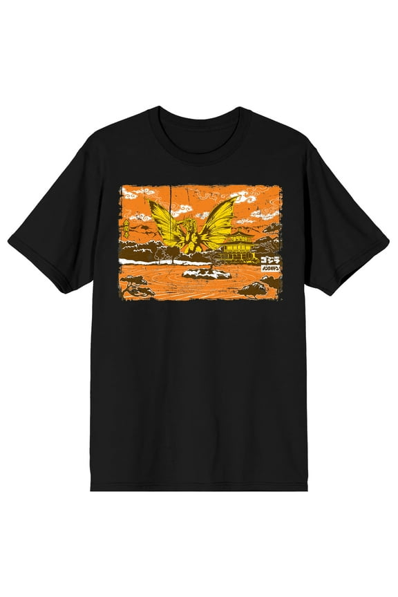 Godzilla Classic King Ghidorah and Pagoda Japanese Style Art Adult Black Short Sleeve Tee-Medium