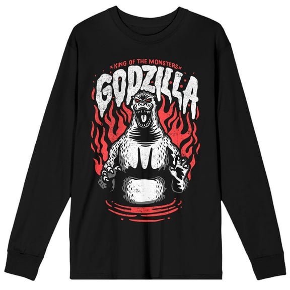 Godzilla Classic King of the Monsters Adult Black Long Sleeve Tee-Medium