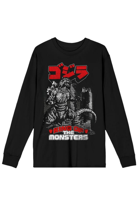 Godzilla Classic King of the Monsters Adult Black Long Sleeve Tee-Medium