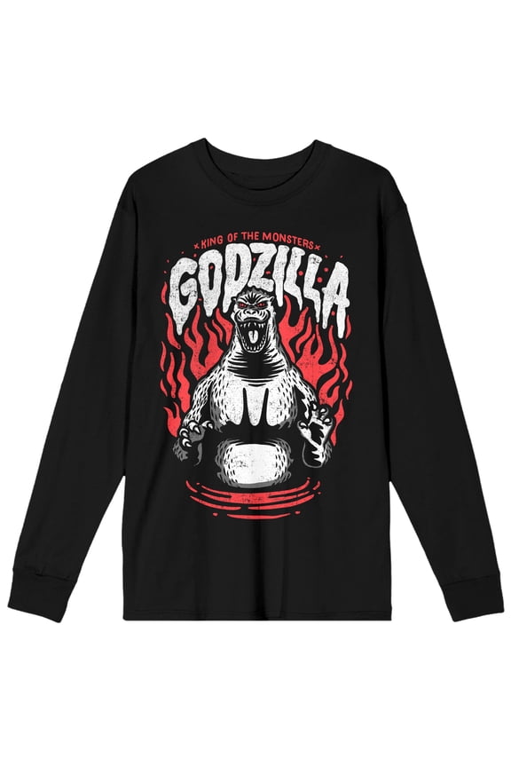 Godzilla Classic King of the Monsters Adult Black Long Sleeve Tee-XL