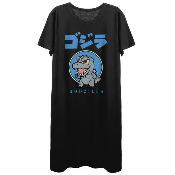 Godzilla Classic Monster Chibi Character Juniors Black T-Shirt Dress-XX-Large