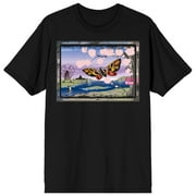 BIOWORLD Godzilla Classic Mothra with Cherry Blossom Tree and River Adult Black Short Sleeve Tee-M