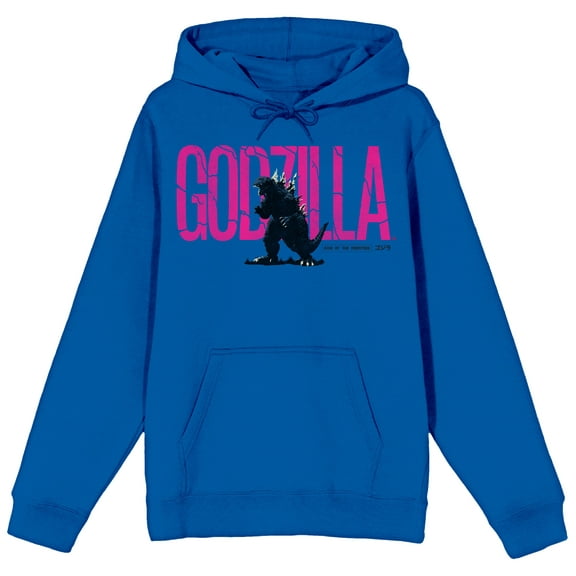 Godzilla Classic Oversized Logo Long Sleeve Blue Women's Hooded Sweatshirt-Large