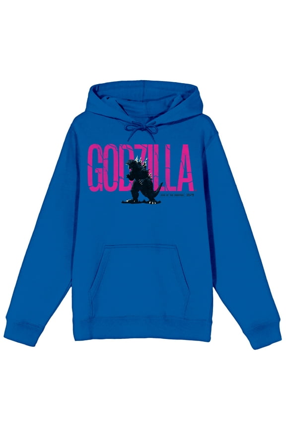 Godzilla Classic Oversized Logo Long Sleeve Blue Women's Hooded Sweatshirt-Large