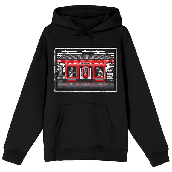 Godzilla Classic Shin and Mecha Shin in Pagoda Adult Black Hoodie-Medium