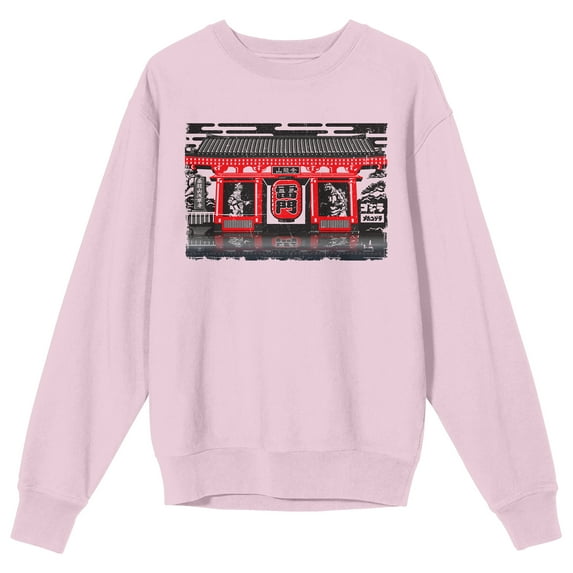 Godzilla Classic Shin and Mecha Shin in Pagoda Adult Pink Crew Neck Sweatshirt-Large