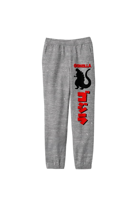 Godzilla Classic Silhouette Character with Kanji Logo Youth Boys Athletic Heather Sweatpants-Large