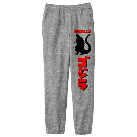 Godzilla Classic Silhouette Character with Kanji Logo Youth Boys Athletic Heather Sweatpants-Medium