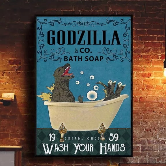 Godzilla Co Bath Soap Wash Your Hands Bathroom Poster Home Decor Vintage Art Print Haging Poster Cute Birthday Gift Wall Art