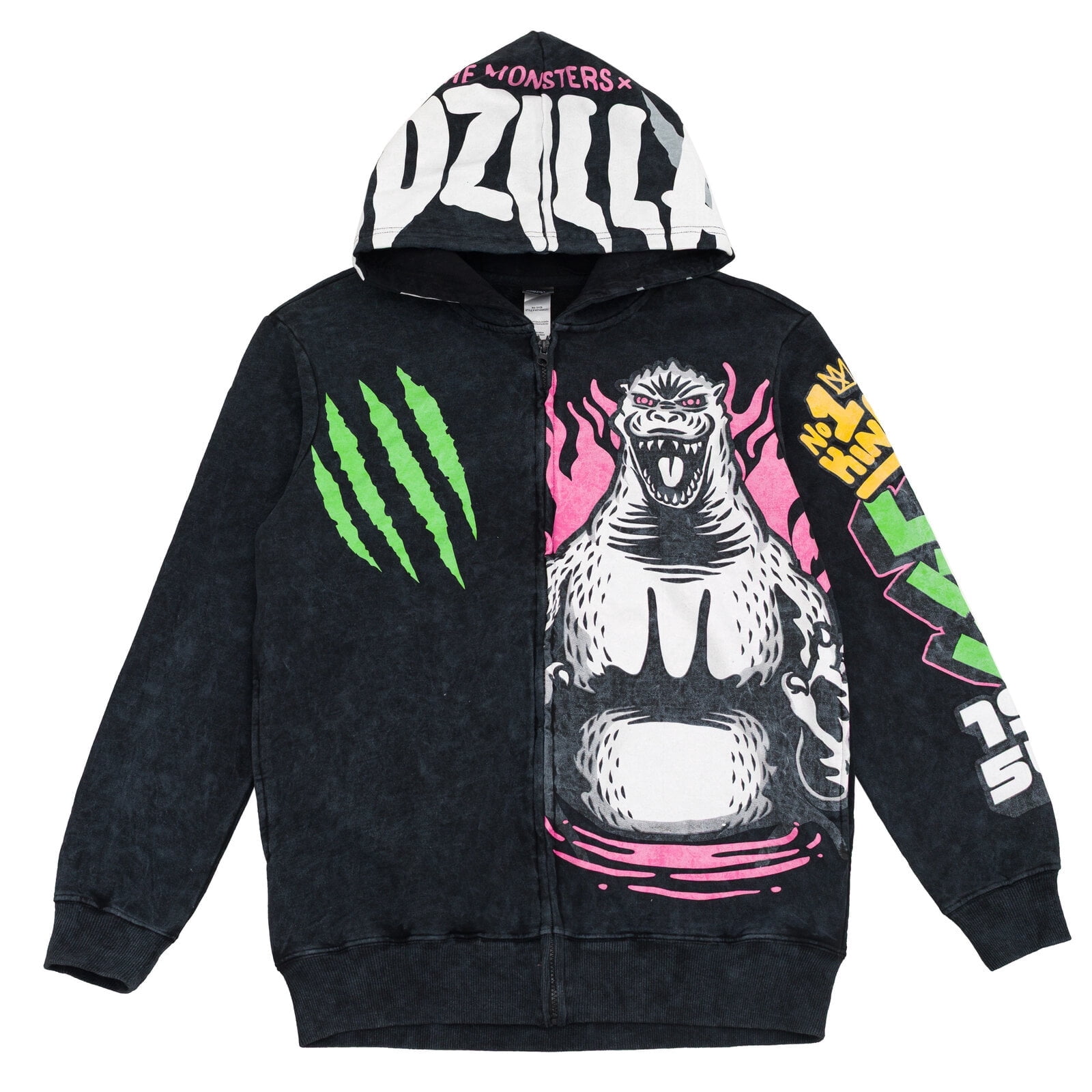 Godzilla Fleece Vintage Wash Matching Family Zip Up Hoodie Adult