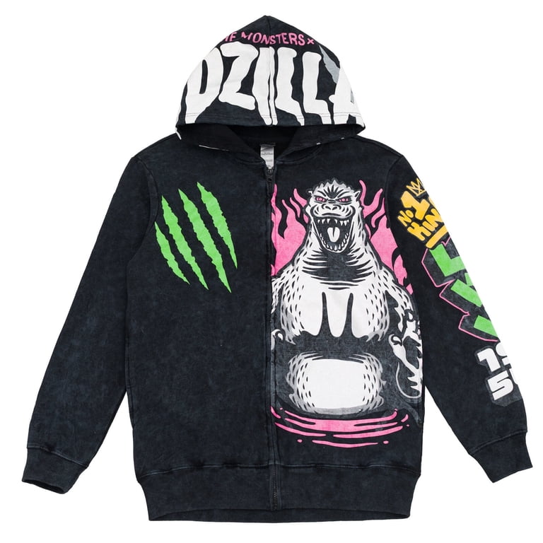 Godzilla Fleece Vintage Wash Matching Family Zip Up Hoodie Adult