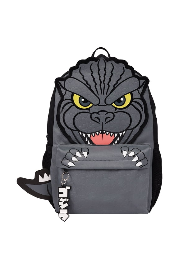 Godzilla Full-Size Classic Backpack 3D Character Front, Mesh Airflow Backpanel & School Bookbag