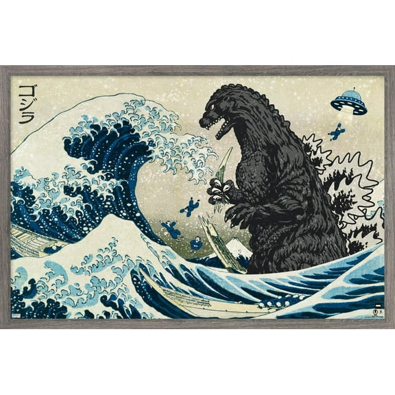 Godzilla - Great Wave Wall Poster, 22.375" x 34" Framed