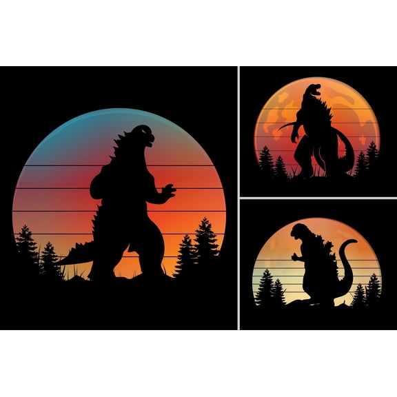 Godzilla in the Sunset Dinosaur Themed Birthday Edible Icing Image Cake Topper, by Tnct.