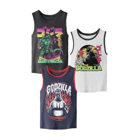 Godzilla Kanji Kaiju Boy's 3-Pack Tank Top Set -10