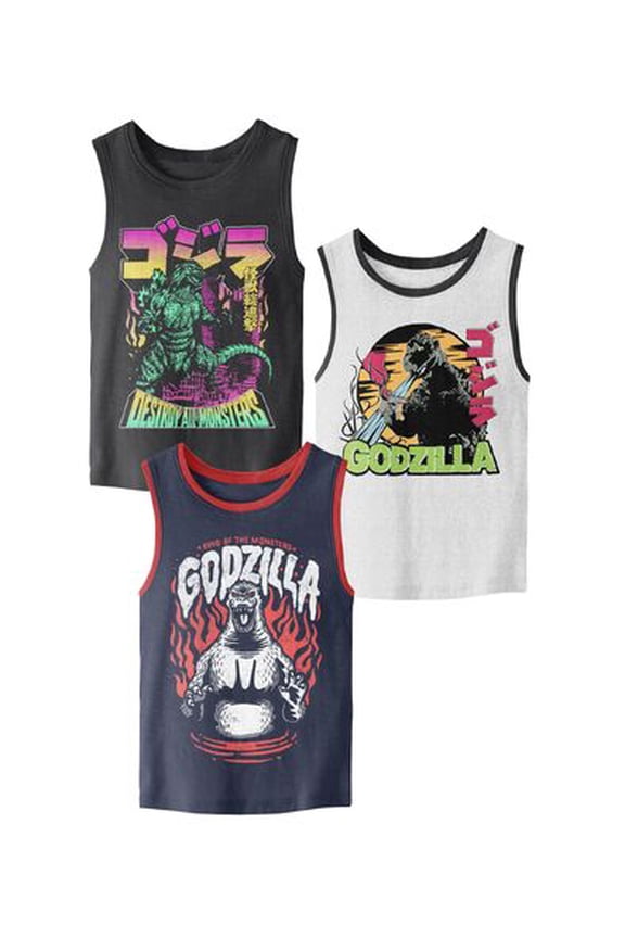 Godzilla Kanji Kaiju Boy's 3-Pack Tank Top Set -6