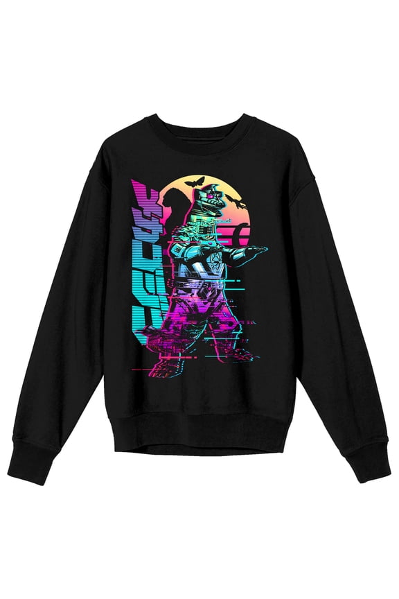 Godzilla Kanji Title Adult Black Crew Neck Sweatshirt-Large