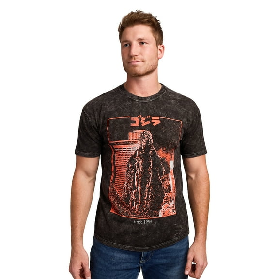 Godzilla Kanji Title Art Men's Black Cloud Wash Short Sleeve Tee  -Small