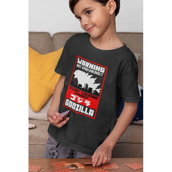 Godzilla Kids T-Shirt, Warning Godzilla Fan Shirt, Talk about Godzilla Kids Tee, Kaiju Kids T-Shirt, Youth Toddler Kids Men Women,Black Color,Size Toddler5/6