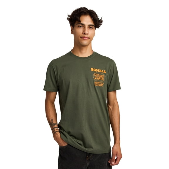 Godzilla King Of Monsters Poster Art Men's Olive Green Crew Neck Short Sleeve T-shirt-Medium