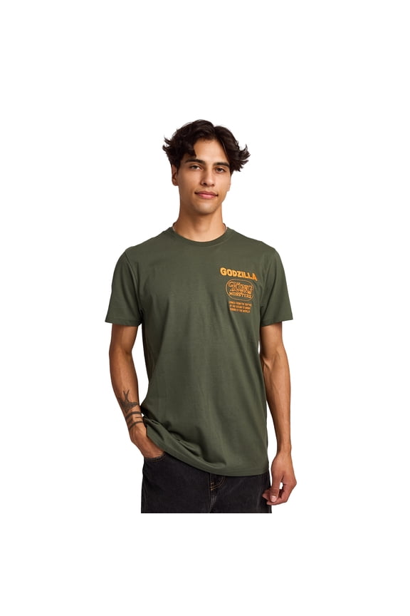 Godzilla King Of Monsters Poster Art Men's Olive Green Crew Neck Short Sleeve T-shirt-XXL