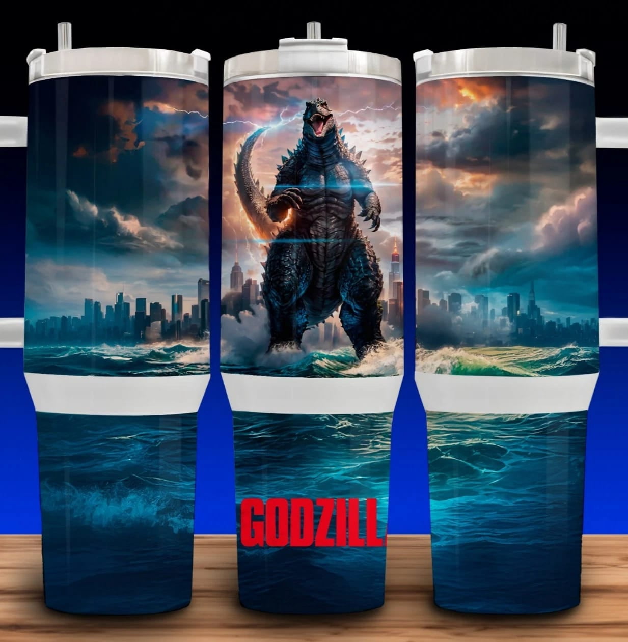 Ocean Handle Godzilla King of Monsters in the Ocean 40oz Tumbler, Ocean Kaiju Travel ...