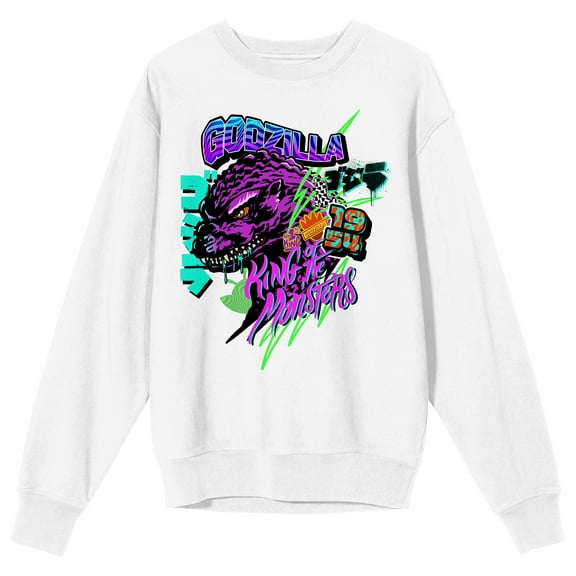 Godzilla King of the Monsters 1954 Adult White Crew Neck Sweatshirt-Medium