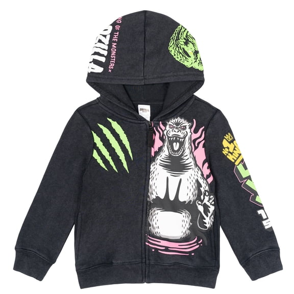 Godzilla Men's Fleece Zip Up Hoodie Charcoal