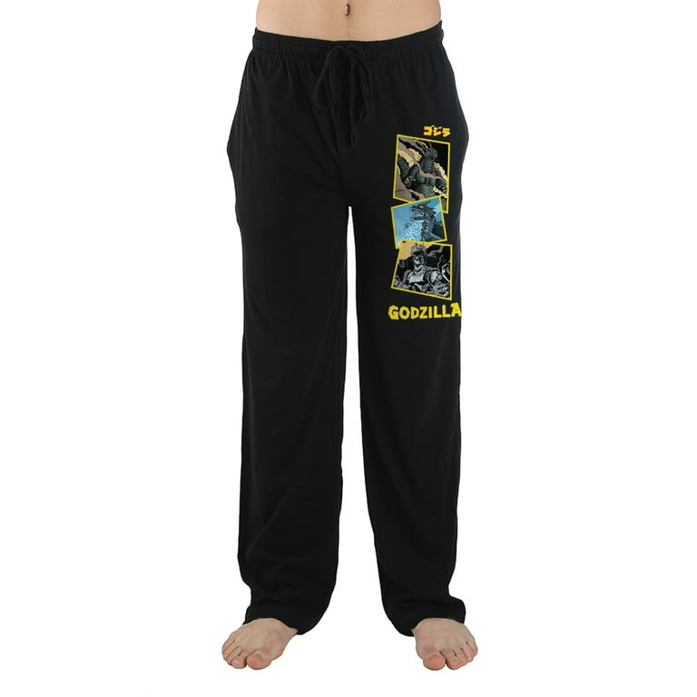 Godzilla Monster Comic Style Graphic Mens Black Sleep Pajama Pants-L 