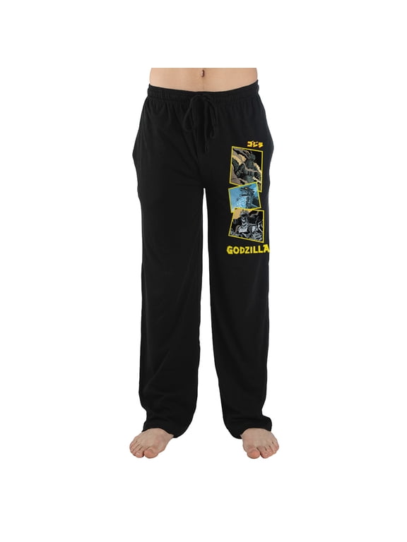 Godzilla Monster Comic Style Graphic Mens Black Sleep Pajama Pants-L