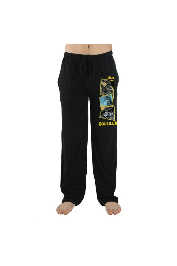 Godzilla Monster Comic Style Graphic Mens Black Sleep Pajama Pants-S
