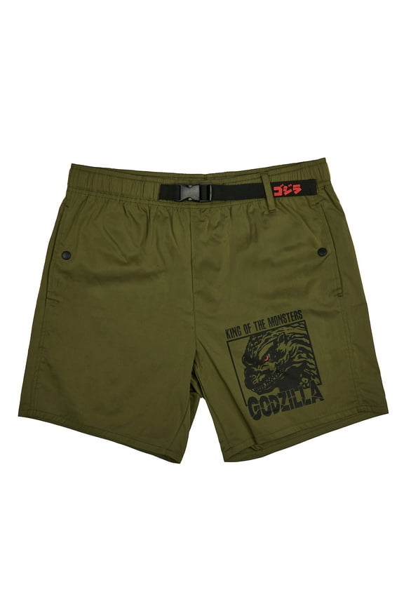 Godzilla Monster & Kanji Men's Olive Green Lounge Shorts - Medium