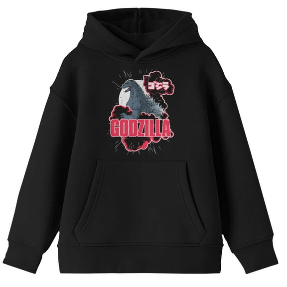 Godzilla Monster and Logo Youth Black Graphic Hoodie - M